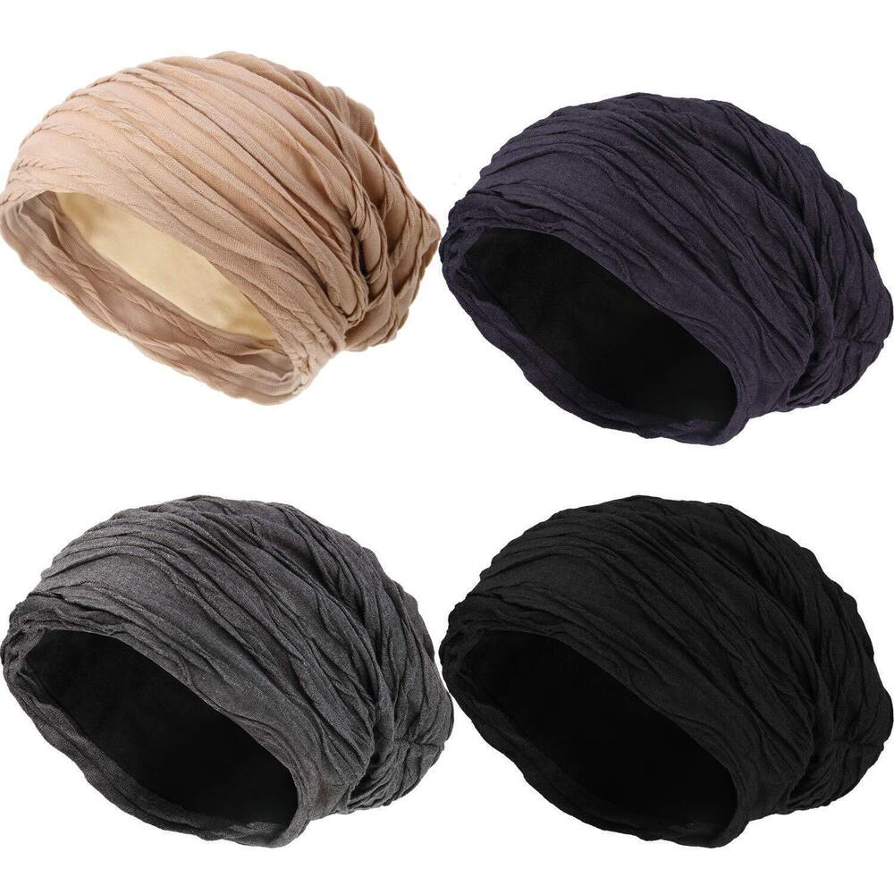 8668 4 Pieces Wrinkled Beanie Cap Slouchy Baggy Beanie Skull Hat